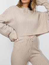 Load image into Gallery viewer, Women&#39;S Fashion Rib Knit Wide Sleeve Hoodie Two Piece Set
