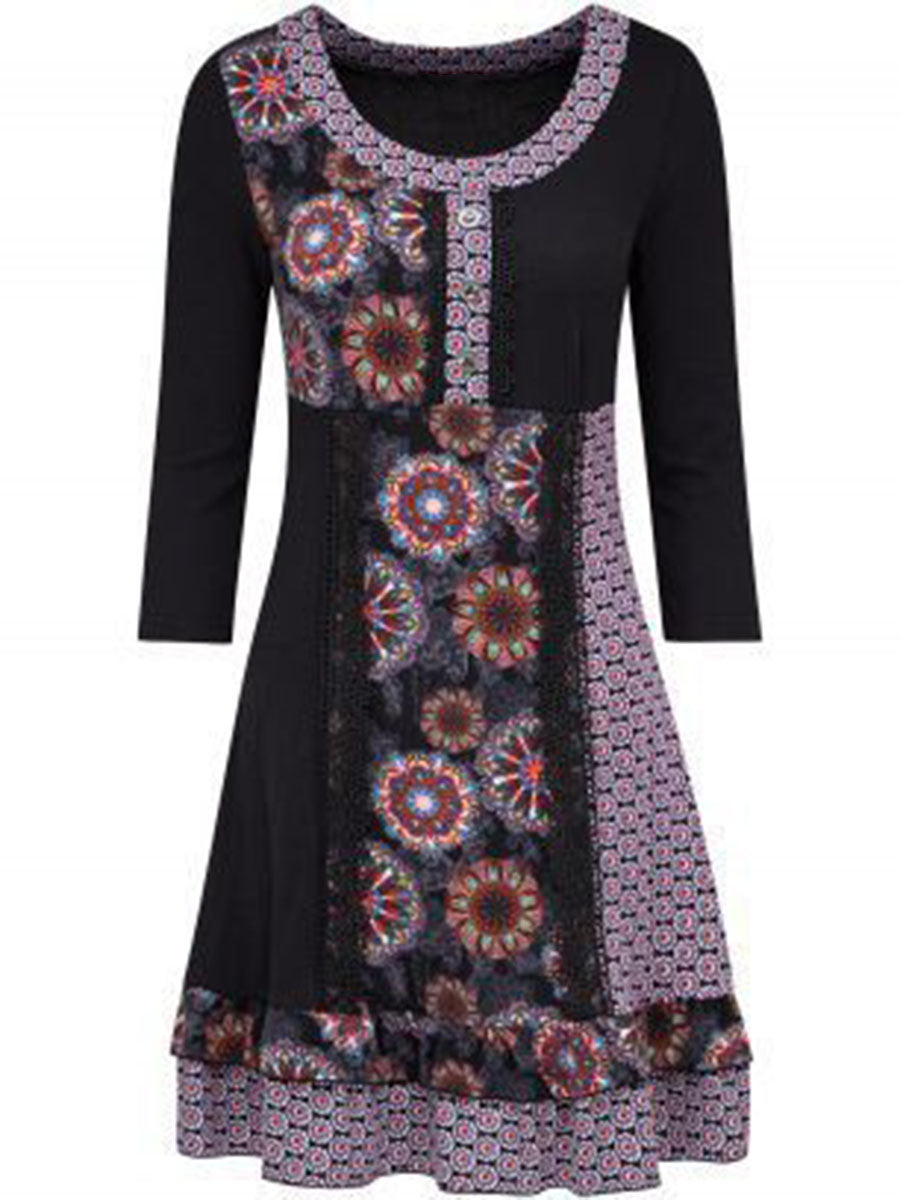 Irregular Printing Stitching Midi Dress