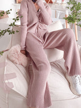 Load image into Gallery viewer, Fashion Drawstring V-neck Knitted Solid Color Two-piece Suit
