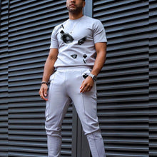 Load image into Gallery viewer, Mens Gray Printed Short-Sleeved T-Shirt And Pants Sui
