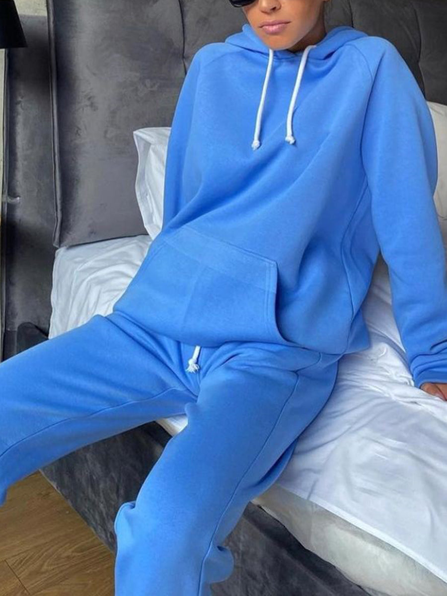 Fashion Solid Color Sports Loose Hooded Two-Piece Suit