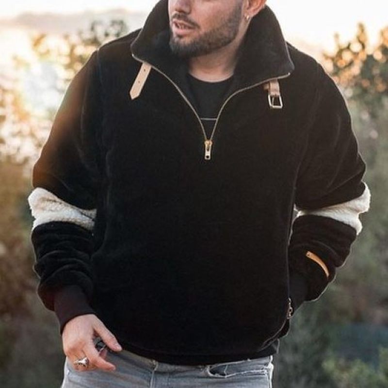 Men'S Fashion Casual Stitching Plush Hoodie