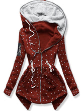 Load image into Gallery viewer, Autumn And Winter Ladies Hooded Polka Dot Drawstring Jacket
