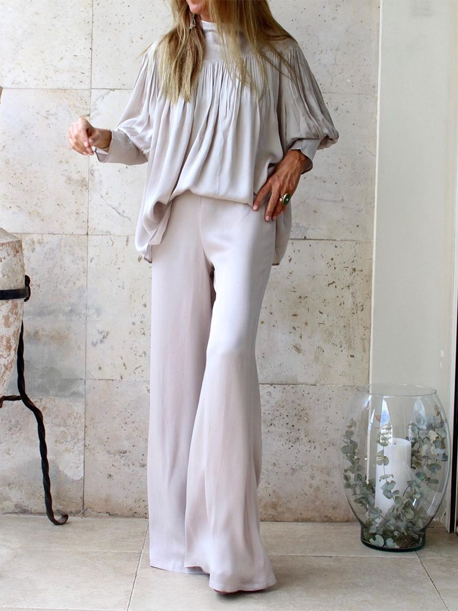 Fashion Comfortable Lantern Sleeve High Collar Loose Two-piece Suit
