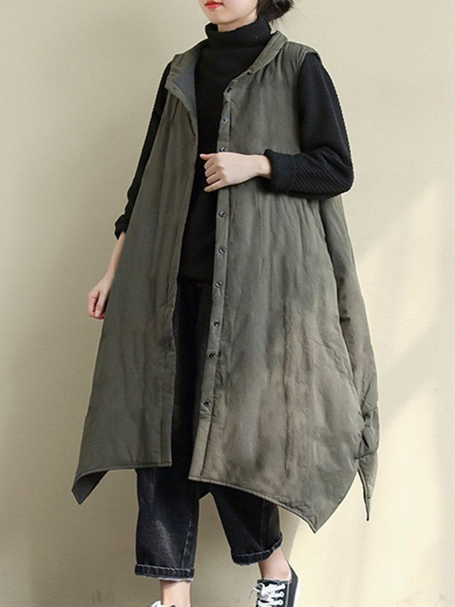 Loose Stitching Casual Solid Color Single Breasted Vest Coat