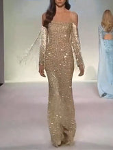 Load image into Gallery viewer, Sexy One-shoulder Long Sleeve Fringed Maxi Dress
