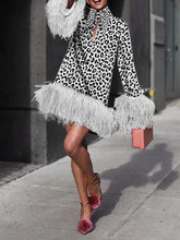 Load image into Gallery viewer, Fashion Leopard Fringe Stitching Long Sleeve Dress
