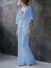 Load image into Gallery viewer, Solid Color Mid Sleeve Loose Casual Two Piece Suit
