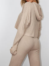 Load image into Gallery viewer, Women&#39;S Fashion Rib Knit Wide Sleeve Hoodie Two Piece Set
