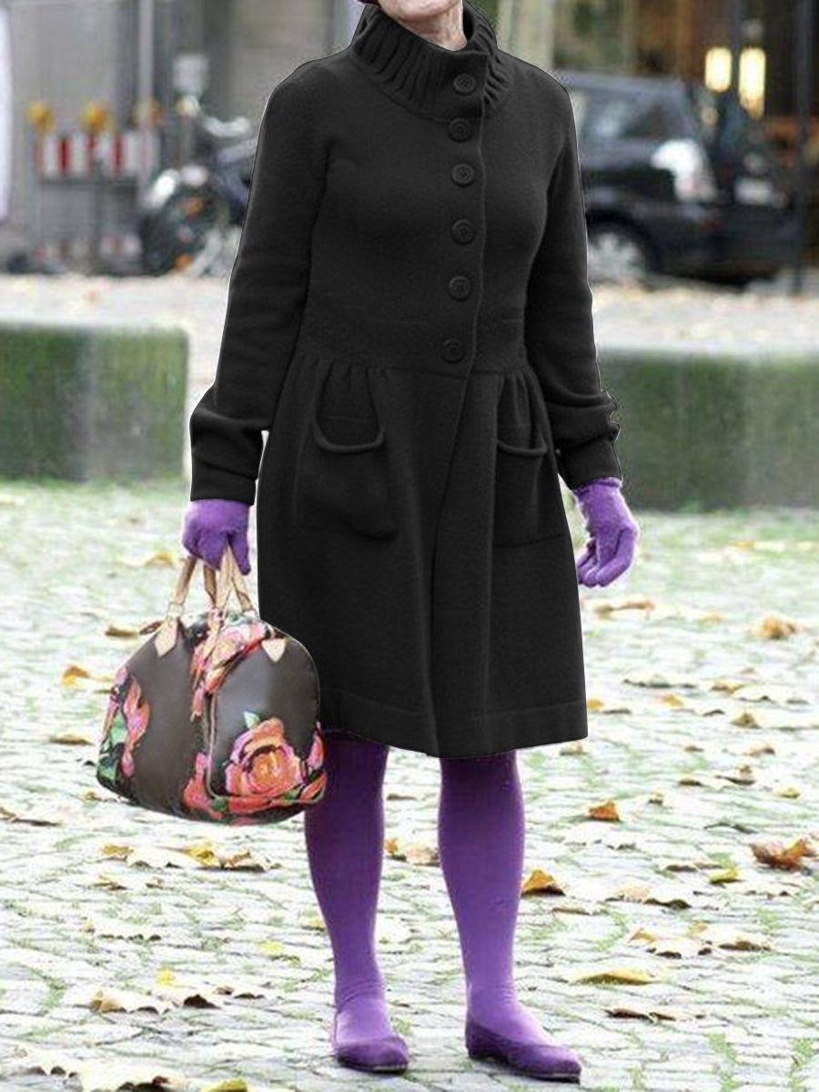 Loose Stand-up Collar Solid Color Knitted Old Women's Woolen Coat