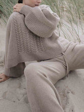 Load image into Gallery viewer, Casual Loose V-Neck Long Sleeve Top Pants Knitted Suit
