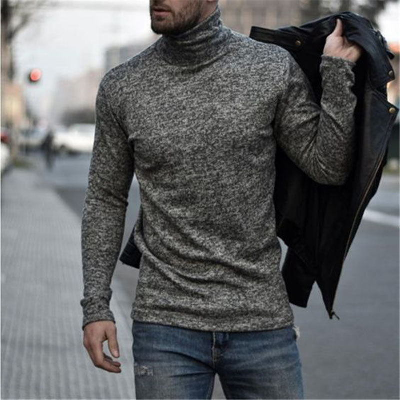 Fashionable Cotton High Neck Men'S Long-Sleeved T-Shirt Top