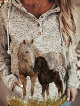 Load image into Gallery viewer, Horse Print Slot Pocket Snap Button Hooded Sweatshirt
