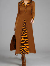 Load image into Gallery viewer, Elegant Retro Colorblock Leopard Print Long Sleeve Maxi Dress
