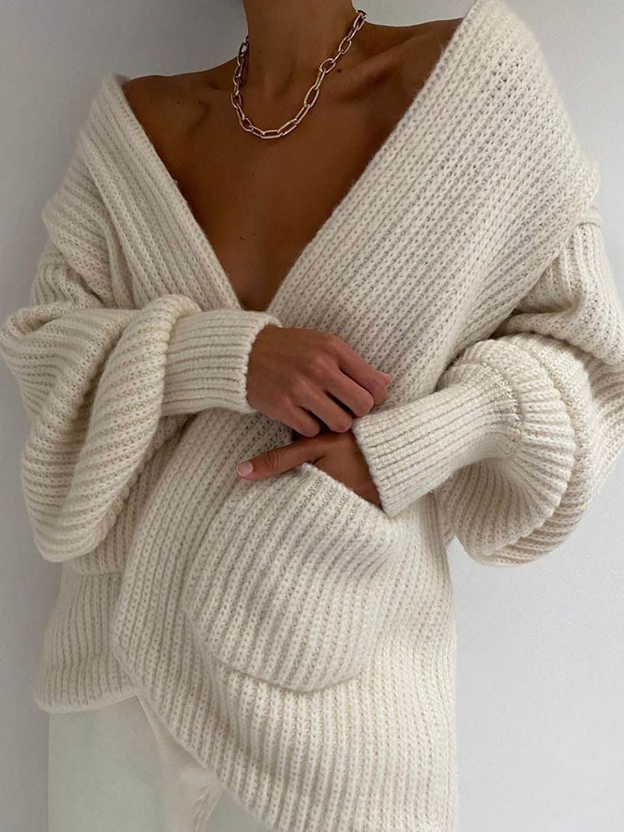 Solid Color Knitted Loose Casual Coat