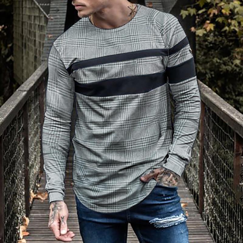 Men'S Fashion Casual Check Long Sleeve T-Shirt