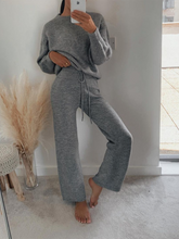 Load image into Gallery viewer, Solid Color Round Neck Casual Knitted Two-piece Suit
