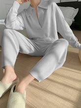 Load image into Gallery viewer, Simple Casual Loose V Neck Long Sleeved Top Pants Suit
