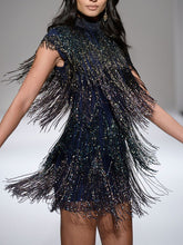 Load image into Gallery viewer, Fashion Fringed High Neck Mini Dress
