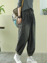 Load image into Gallery viewer, Gray Washed Loose Retro Women&#39;S Denim Harem Pants
