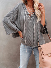 Load image into Gallery viewer, Casual Lace Up Hooded Striped Loose Top
