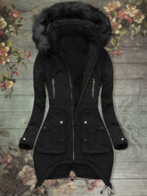 Load image into Gallery viewer, Warm Solid Color Women&#39;s Overcoat with Furry Hat
