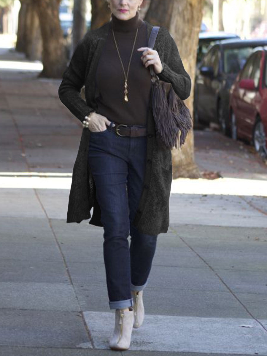 Fashion V-neck Single-row Solid Color Cardigan Ladies Jacket
