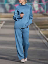Load image into Gallery viewer, Casual Simple Loose Long Sleeve High Neck Top Pants Knitted Suit

