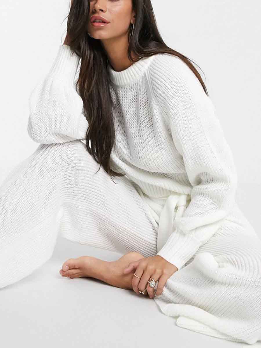 Simple Long-sleeved Top Loose Trousers Knit Suit