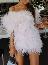 Load image into Gallery viewer, Fashion Sexy One Shoulder Feather Mini Dress
