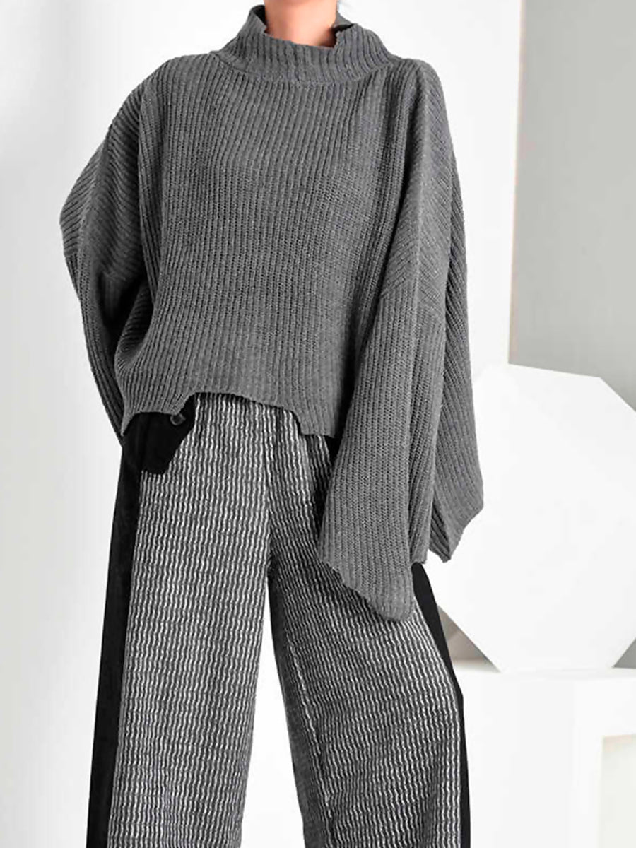 Women's Notch Design Casual Solid Color Two-piece Suit