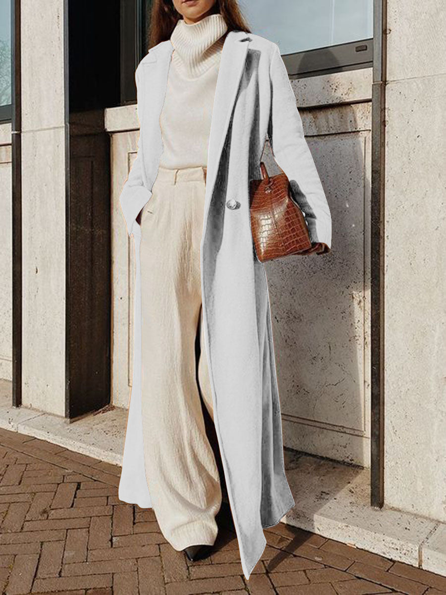 Women's Super Long Lapel Woolen Casual Coat