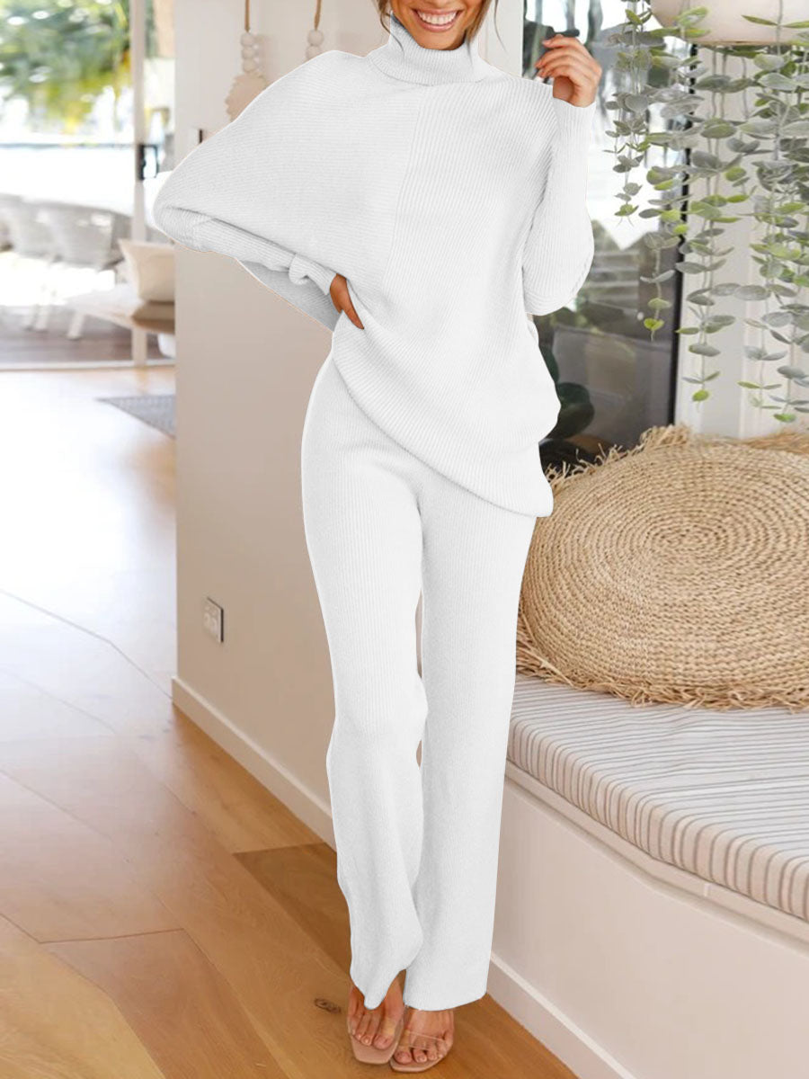 Simple Casual Loose Round Neck Long Sleeved Knitted Suit