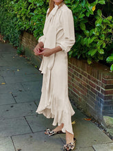 Load image into Gallery viewer, Fashion Casual Round Neck Long Sleeve Solid Color Ruffled Two-piece Suit

