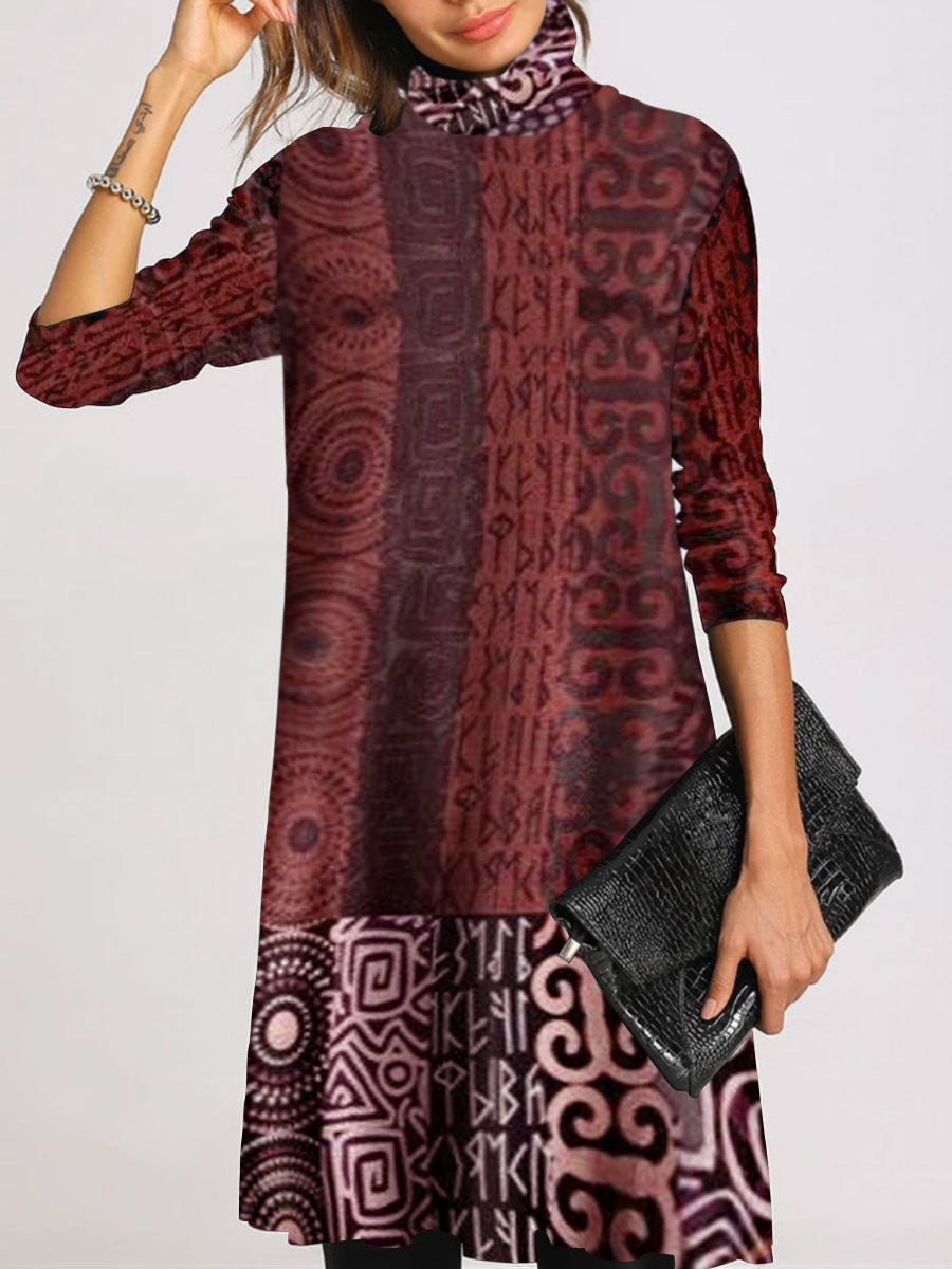 Retro Loose Casual Long Sleeve High Floral Dress