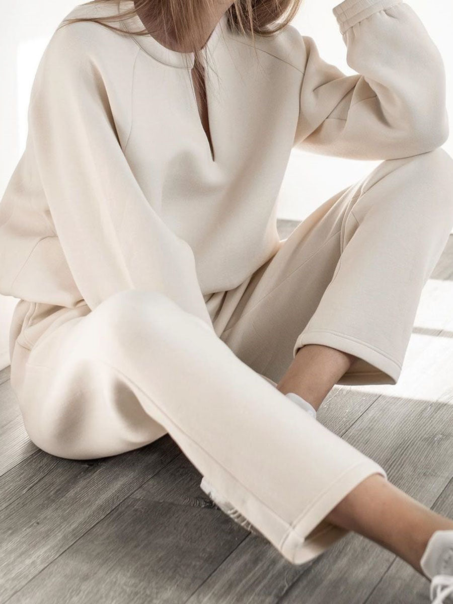 Pure Color Round Neck Long Sleeve Casual Loose Two-piece Suit