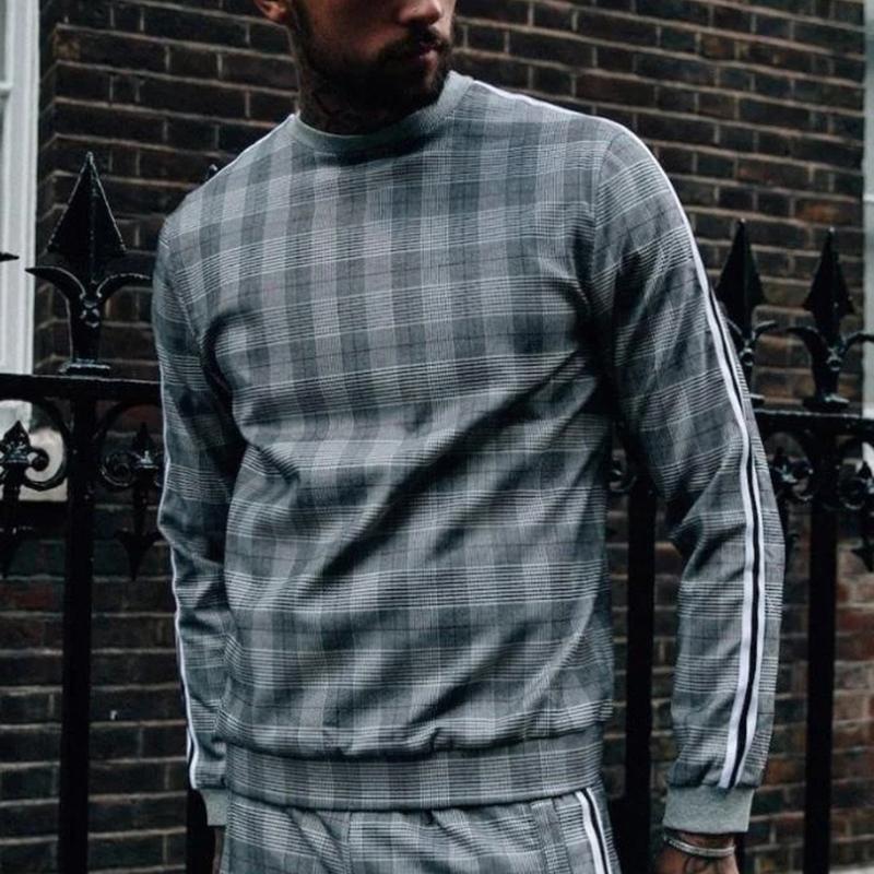 Men'S Casual Plaid Long Sleeve Sweatshirt