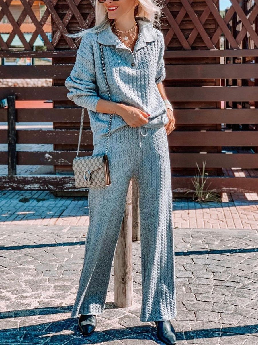 Fashion Casual Long Sleeve Lapel Knit Suit