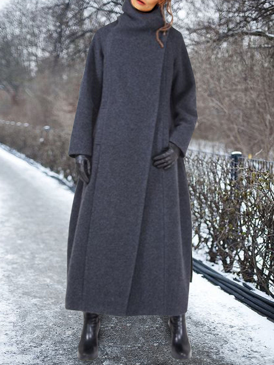 Ladies' High Collar Casual Solid Color Long Dress