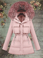 Load image into Gallery viewer, Furry Hat Zipper Women&#39;s Coat with Pockets
