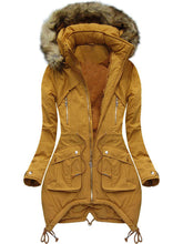 Load image into Gallery viewer, Warm Solid Color Women&#39;s Overcoat with Furry Hat
