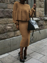 Load image into Gallery viewer, Two-piece Solid Color Loose Fashion Knitted Skirt Suit
