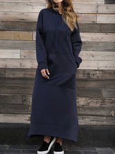 Load image into Gallery viewer, Loose Solid Color Maxi Hoodie Dress with Pocket
