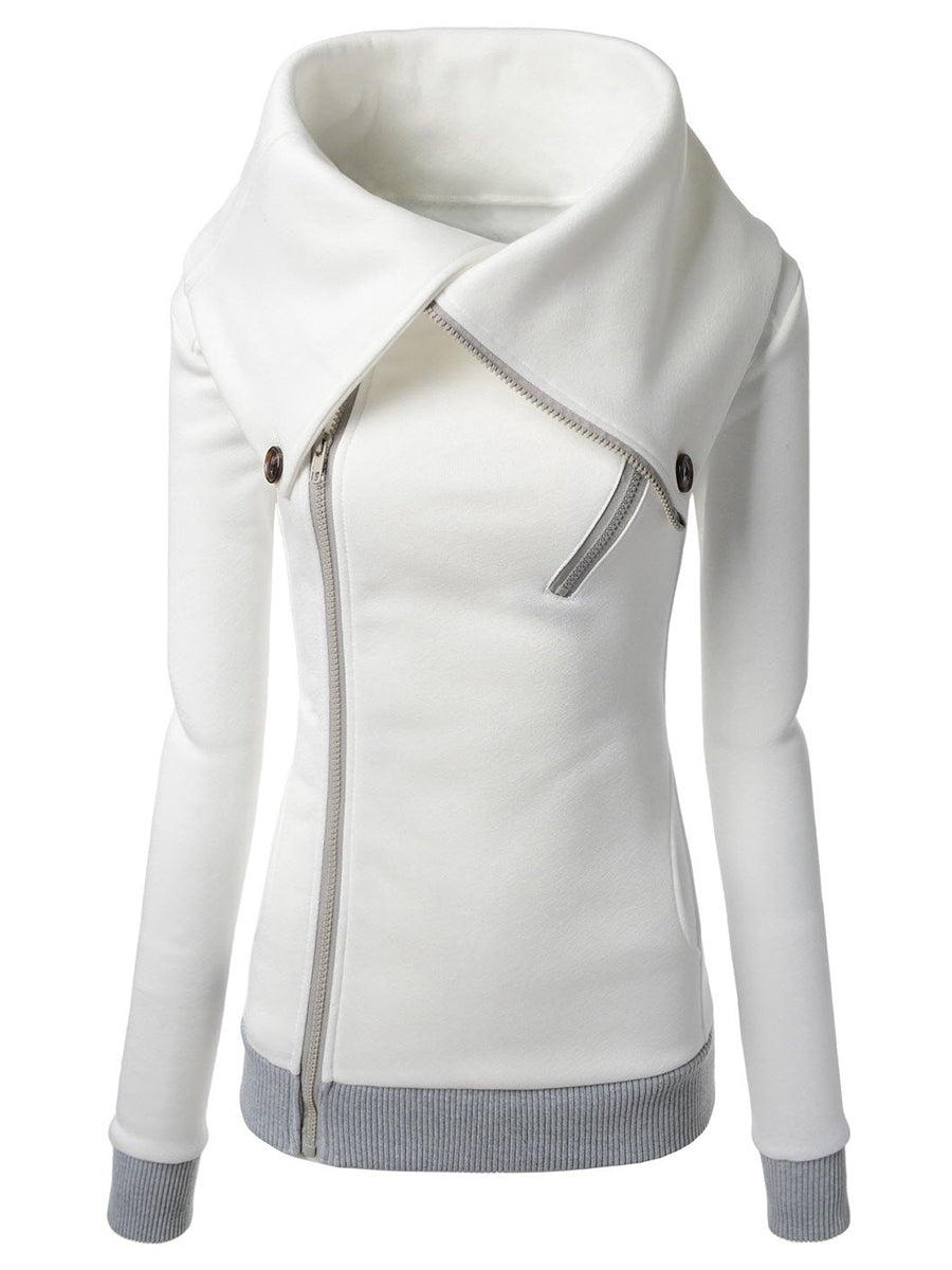 Pure Color Zipper Casual Cardigan