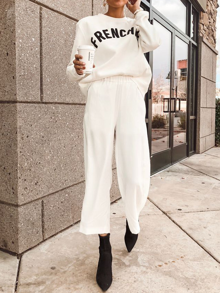 Fashion Casual Solid Color Long Sleeve Letter Printing Two-piece Suit