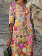 Load image into Gallery viewer, Retro Casual Loose Geometric Color Matching Dress
