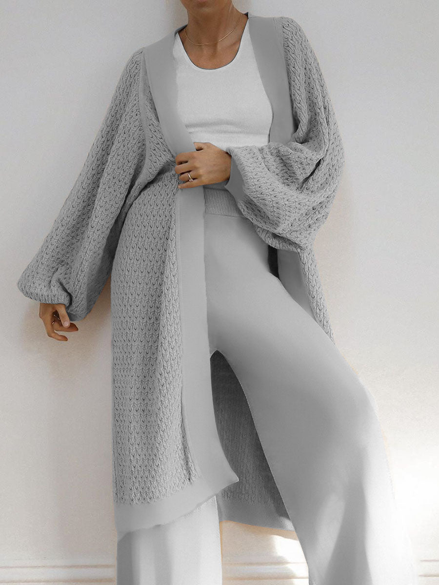Fashionable Simple Long Sleeve coat Pants Knit Set