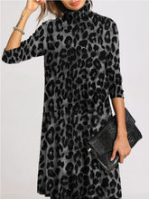 Load image into Gallery viewer, High Neck Mid-length Sleeves Leopard Print Casual Dress

