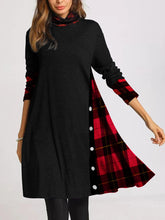 Load image into Gallery viewer, Retro Casual Loose High Neck Long Sleeve Plaid Dress
