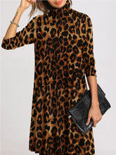 Load image into Gallery viewer, High Neck Mid-length Sleeves Leopard Print Casual Dress
